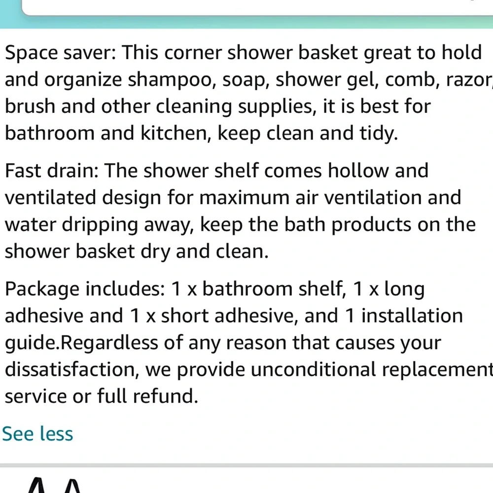 ARCCI Adhesive Corner Holder/Organizer For Tub, Kitchen Basket Storage w/Hooks